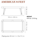 Diagonal American Pool Table in Blue 7ft, 8ft