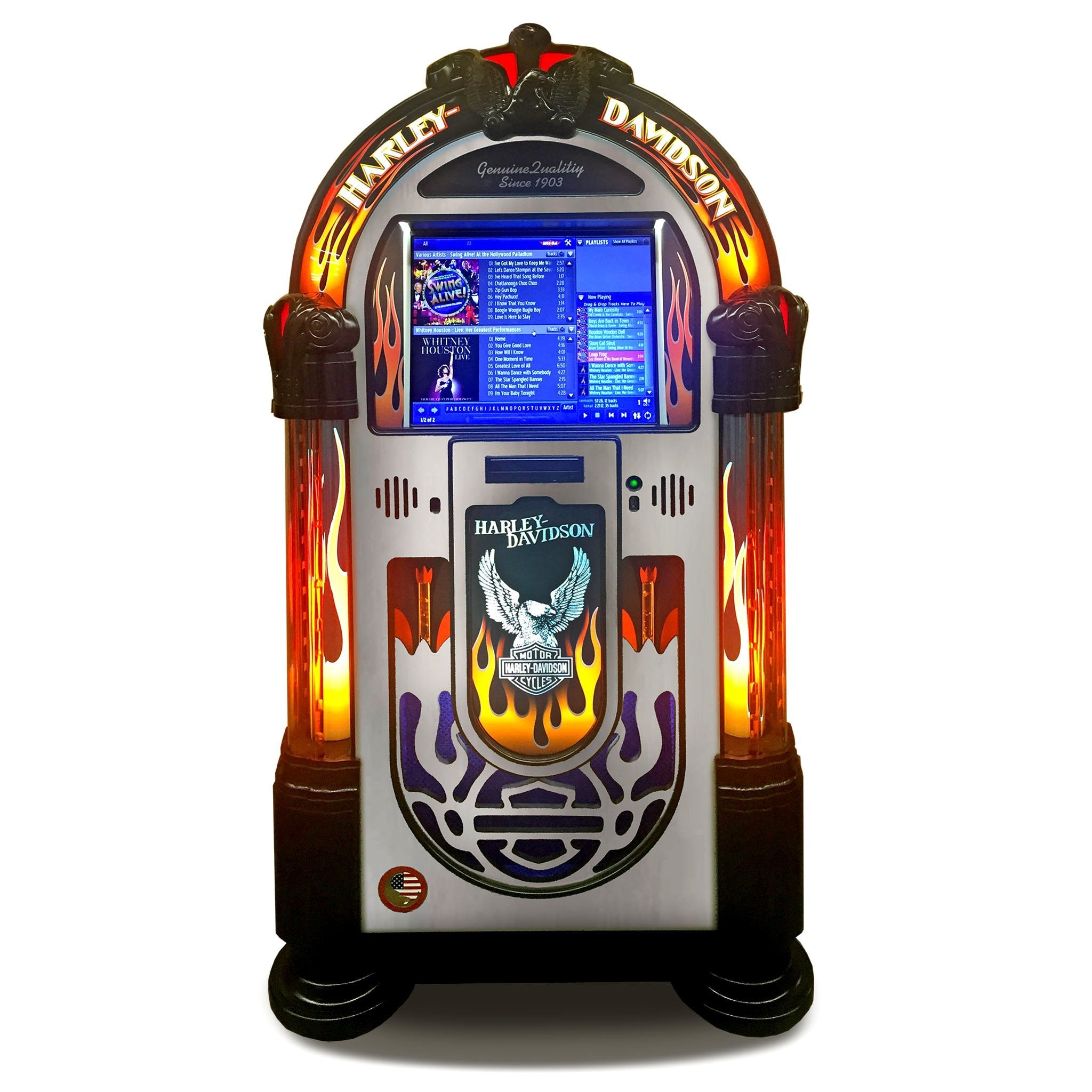 Rock-Ola Harley Davidson Flames Music Center Jukebox in Aluminium with Bluetooth