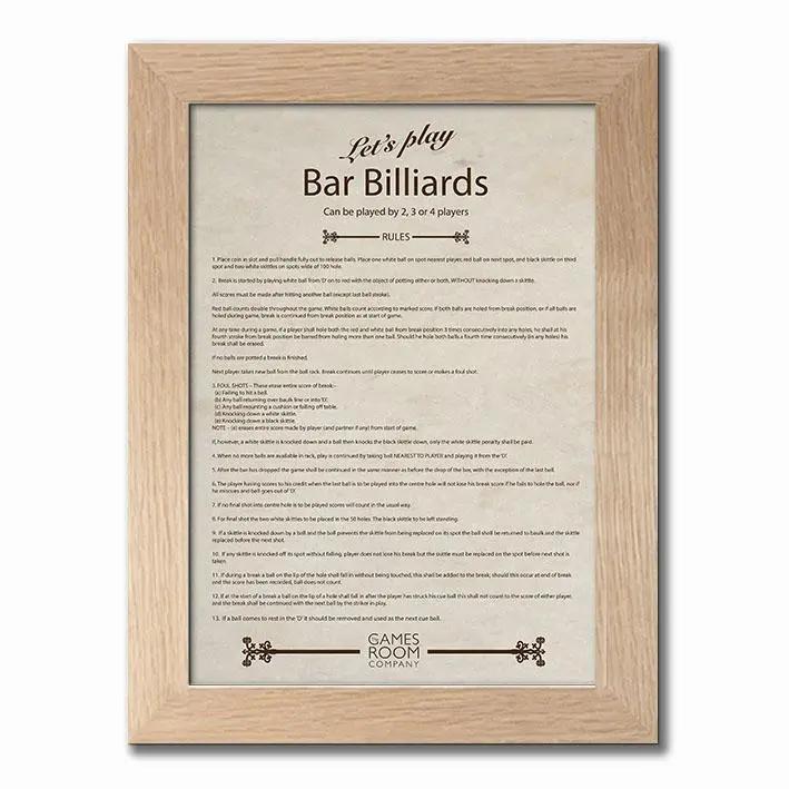 Bar Billiards Rules Framed The Games Room Company