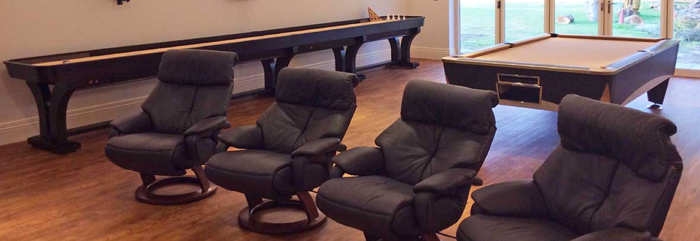 A luxury games room in Hertfordshire showcasing a bespoke copper pool ...