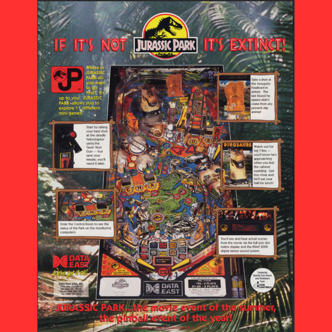 1993 Jurassic Park Pinball Machine by Data East Classic Pinball