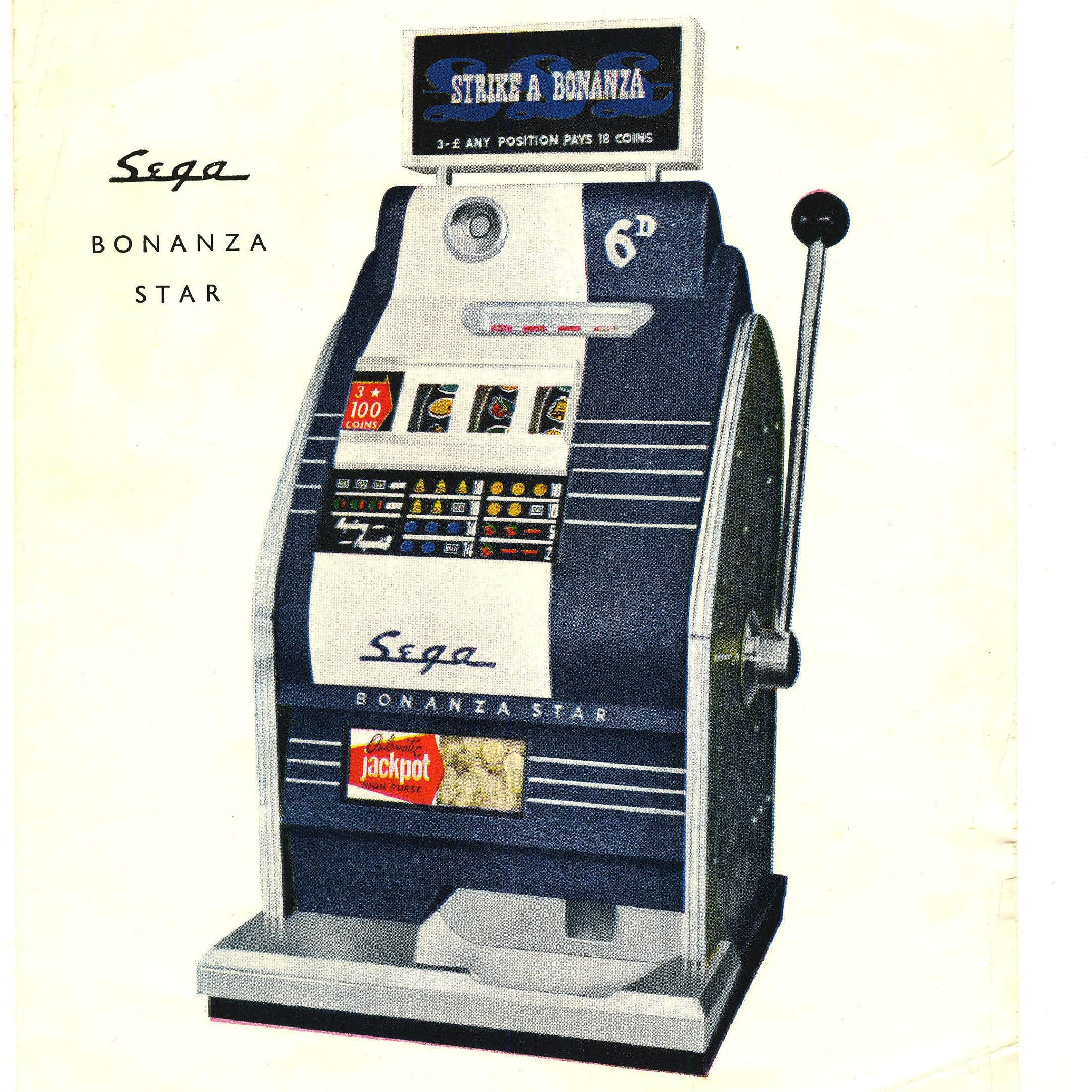 Vintage slot machine with Sega branding on a white background