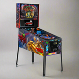 A colorful pinball machine featuring artwork related to the Dungeons & Dragons franchise, with visible playfield and bumpers.