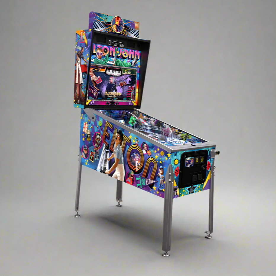 Elton John Platinum Edition Pinball Machine featuring colorful artwork and a design inspired by the musician.
