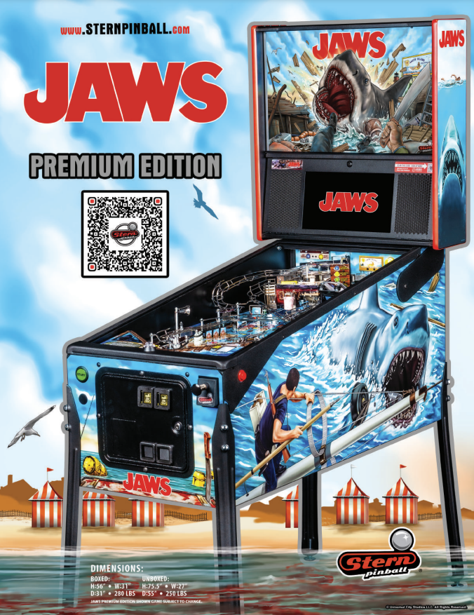 2024 JAWS Premium Pinball Machine by Stern