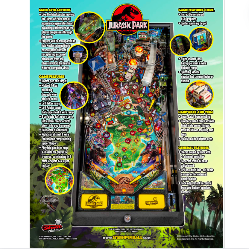 2019 Jurassic Park Pro Pinball Machine by Stern