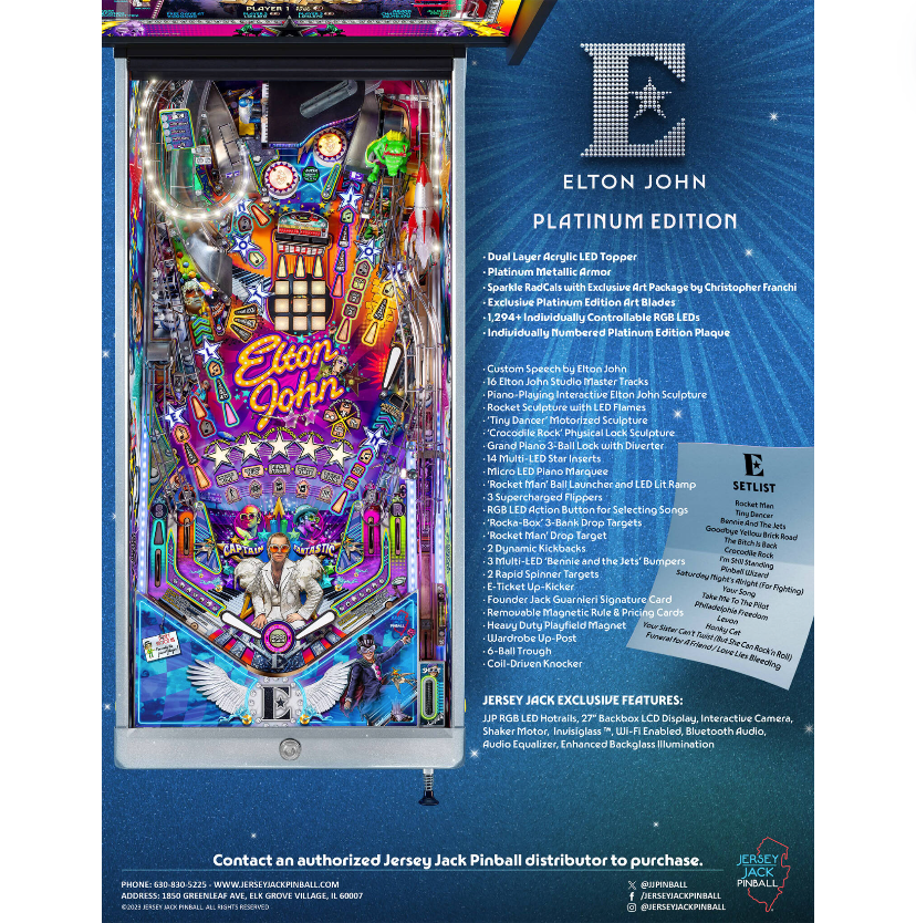 2023 Elton John Platinum Edition Pinball Machine by Jersey Jack