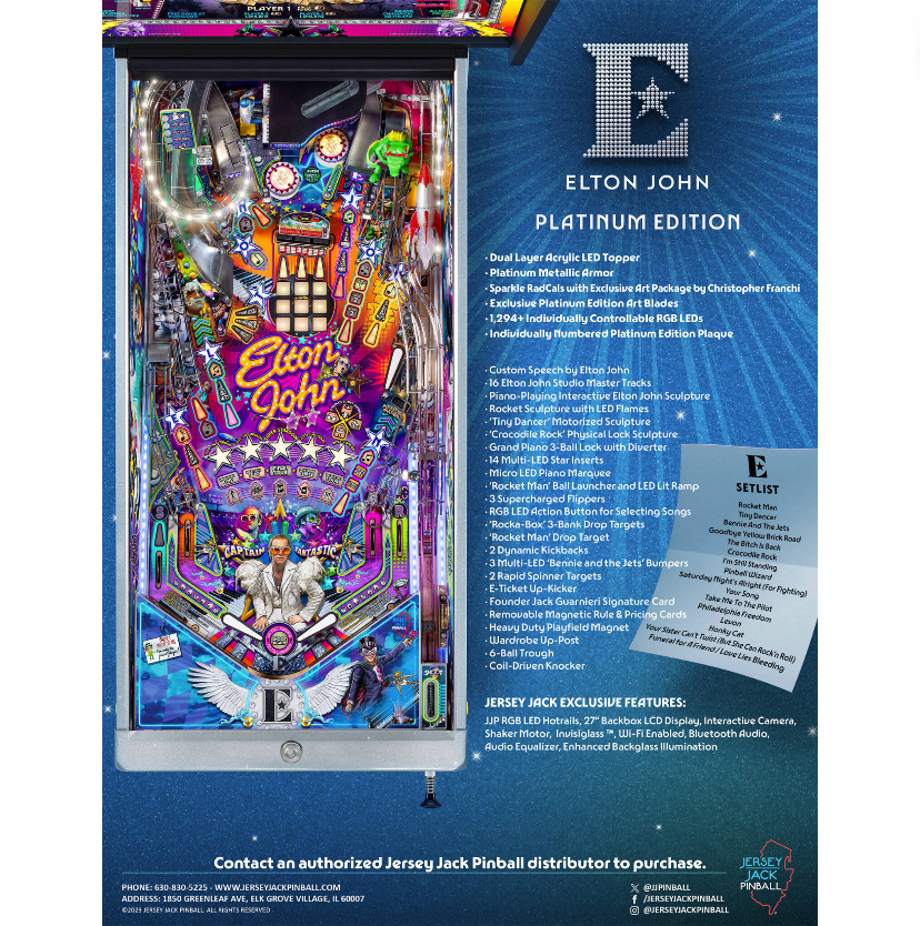 2023 Elton John Limited Edition Pinball Machine by Jersey Jack