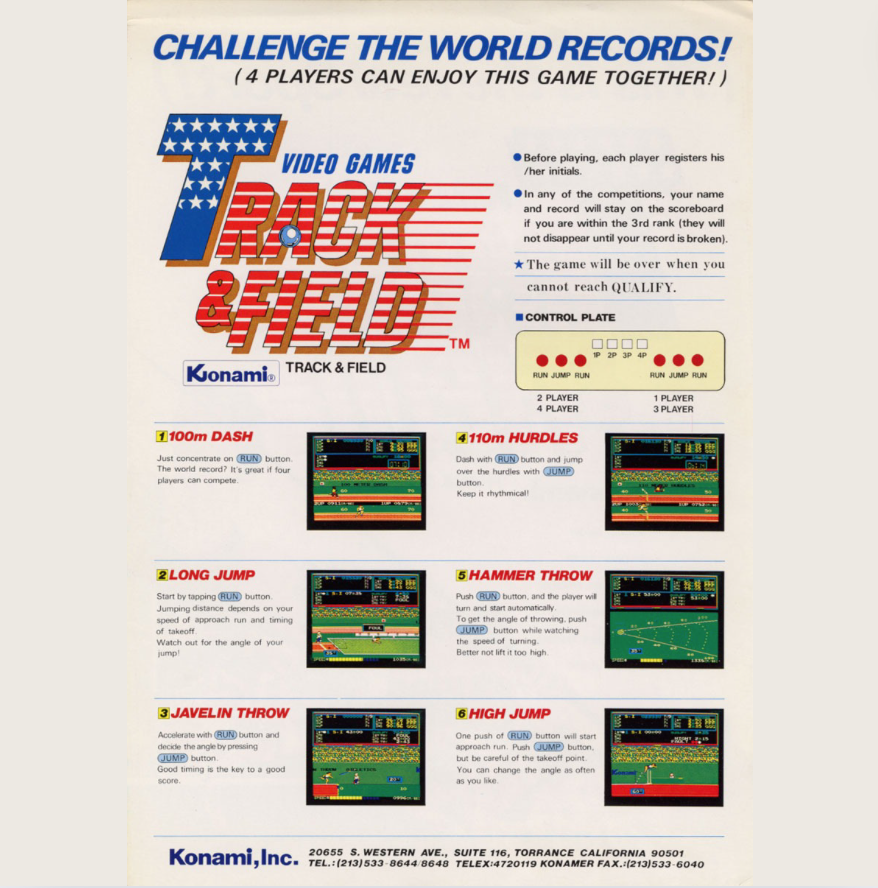 1983 Track & Field Arcade Game by Konami