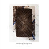 Brown rectangular table top with zigzag pattern on a marble surface