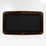 Black pool table with wooden border on a white background