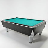 Pool table with green felt and white ball on a light gray background