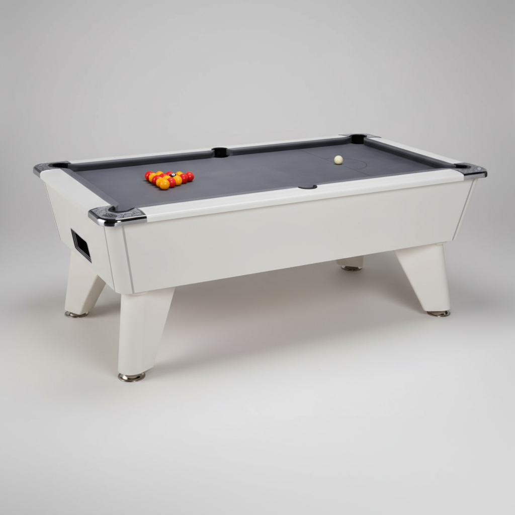 Pool table with balls on a white background