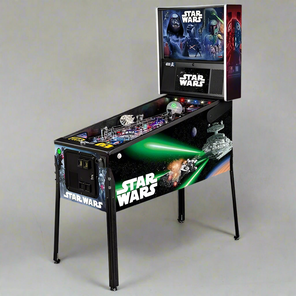 Star Wars pinball machine with colorful design on a gray background