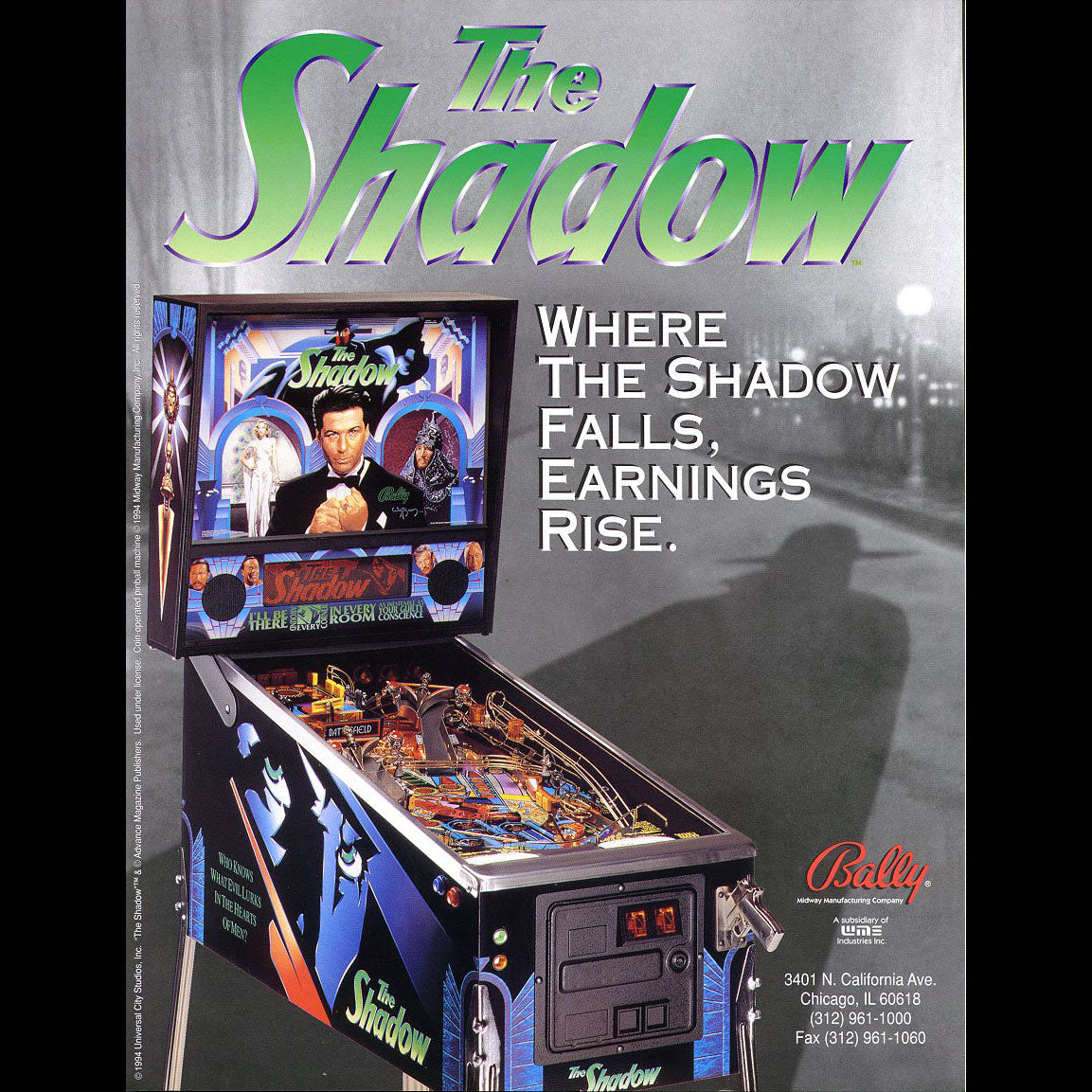 1994 Shadow Pinball Machine by Bally Midway