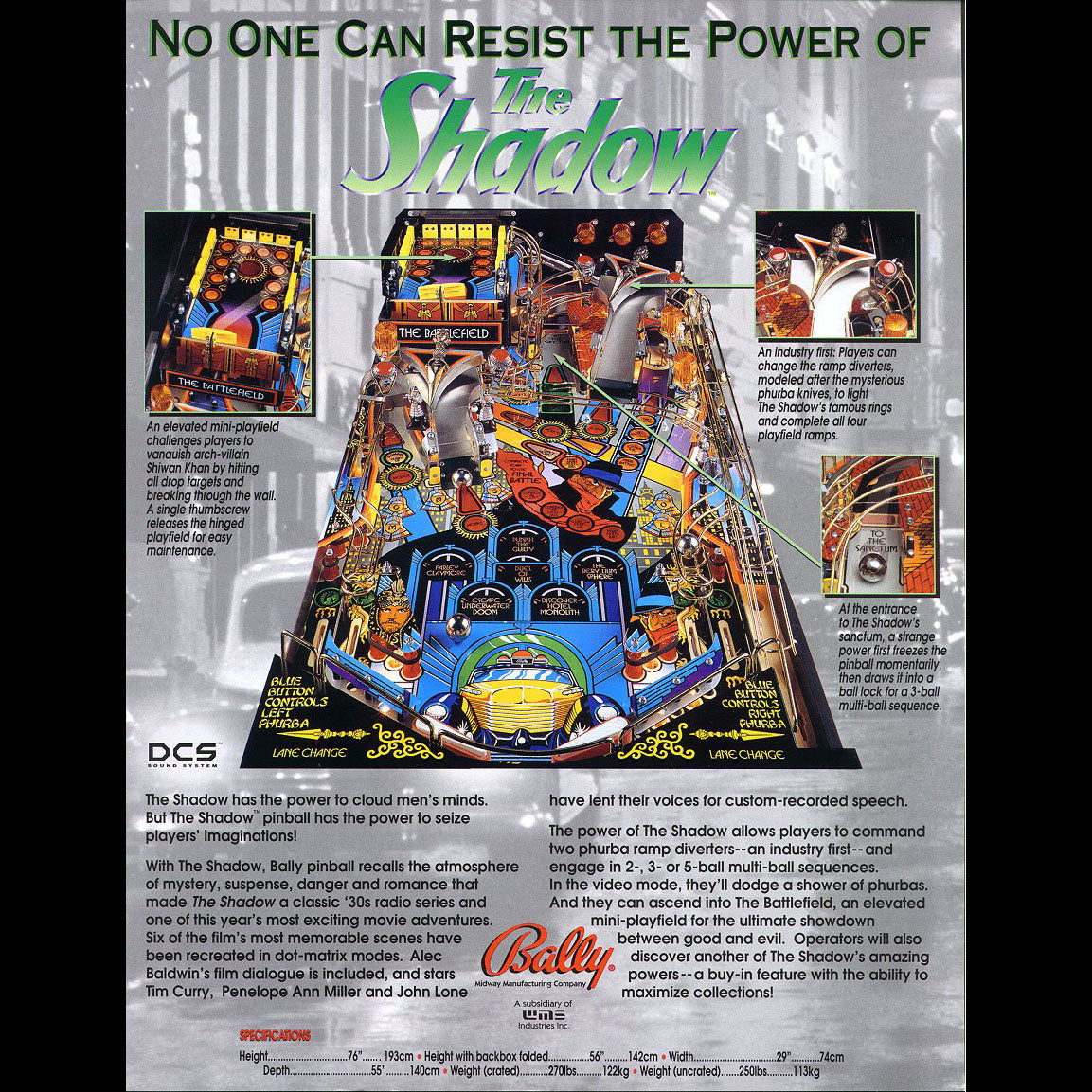 1994 Shadow Pinball Machine by Bally Midway