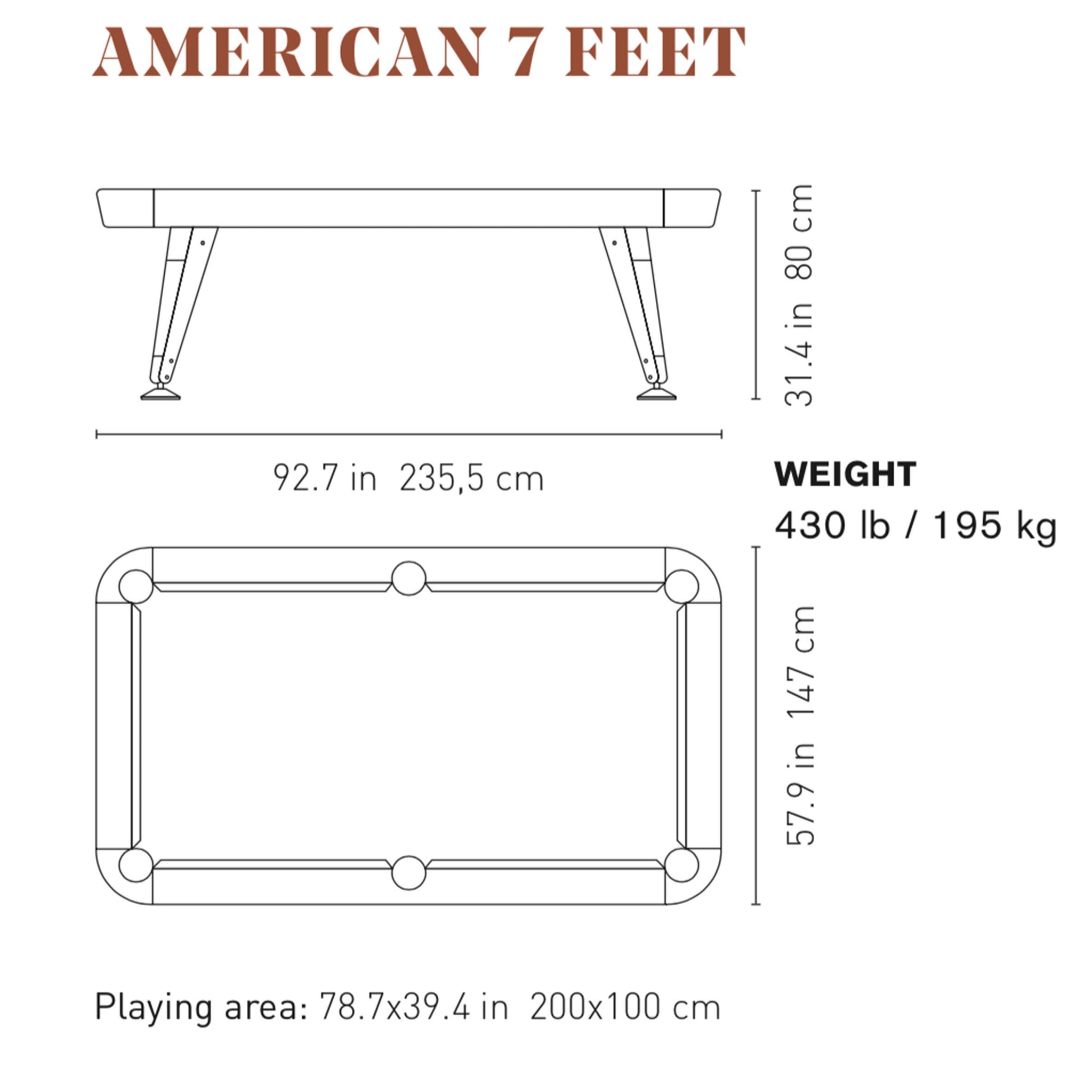 Diagonal American Pool Table in Black 7ft, 8ft