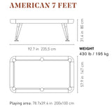 Diagonal American Pool Table in White 7ft, 8ft