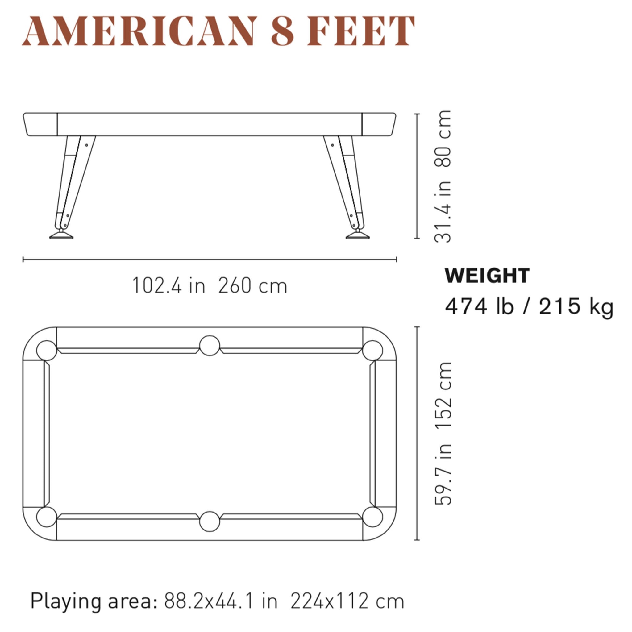 Diagonal American Pool Table in Green 7ft, 8ft