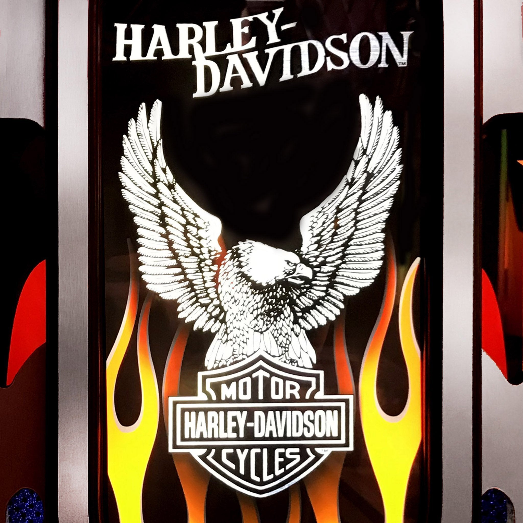 Rock-Ola Harley Davidson Flames Music Center Jukebox in Aluminium with Bluetooth