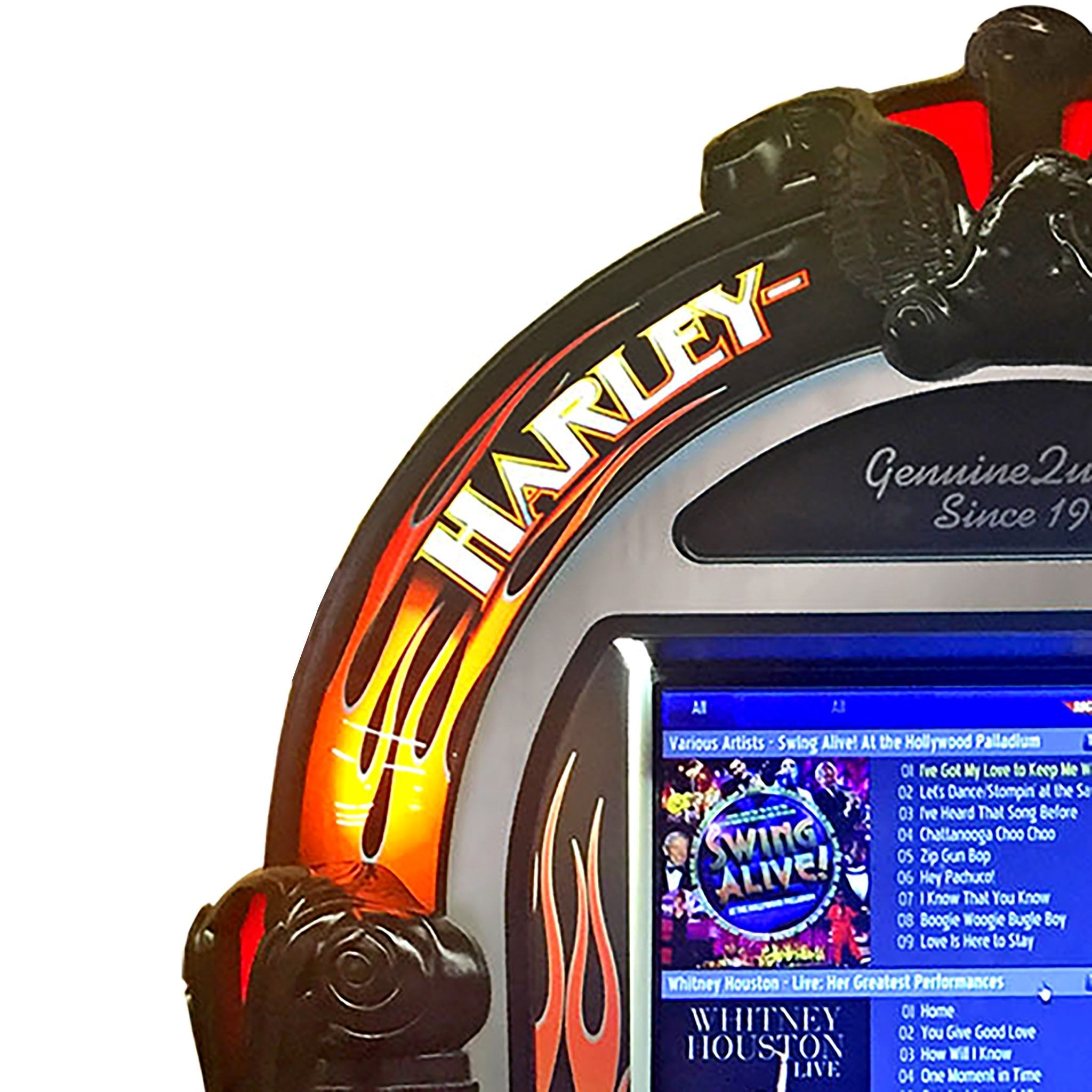 Rock-Ola Harley Davidson Flames Music Center Jukebox in Aluminium with Bluetooth