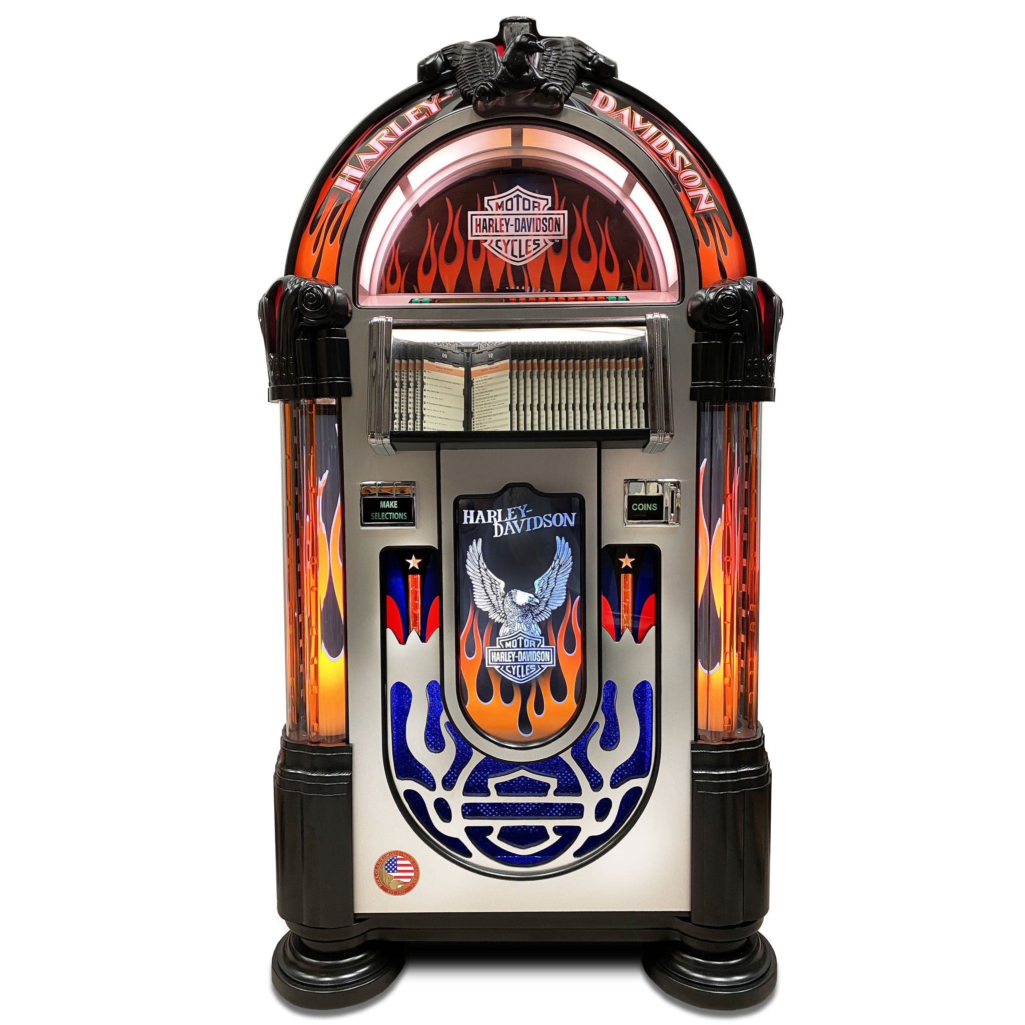 Rock-Ola Harley-Davidson Flames CD Jukebox in Aluminium with Bluetooth
