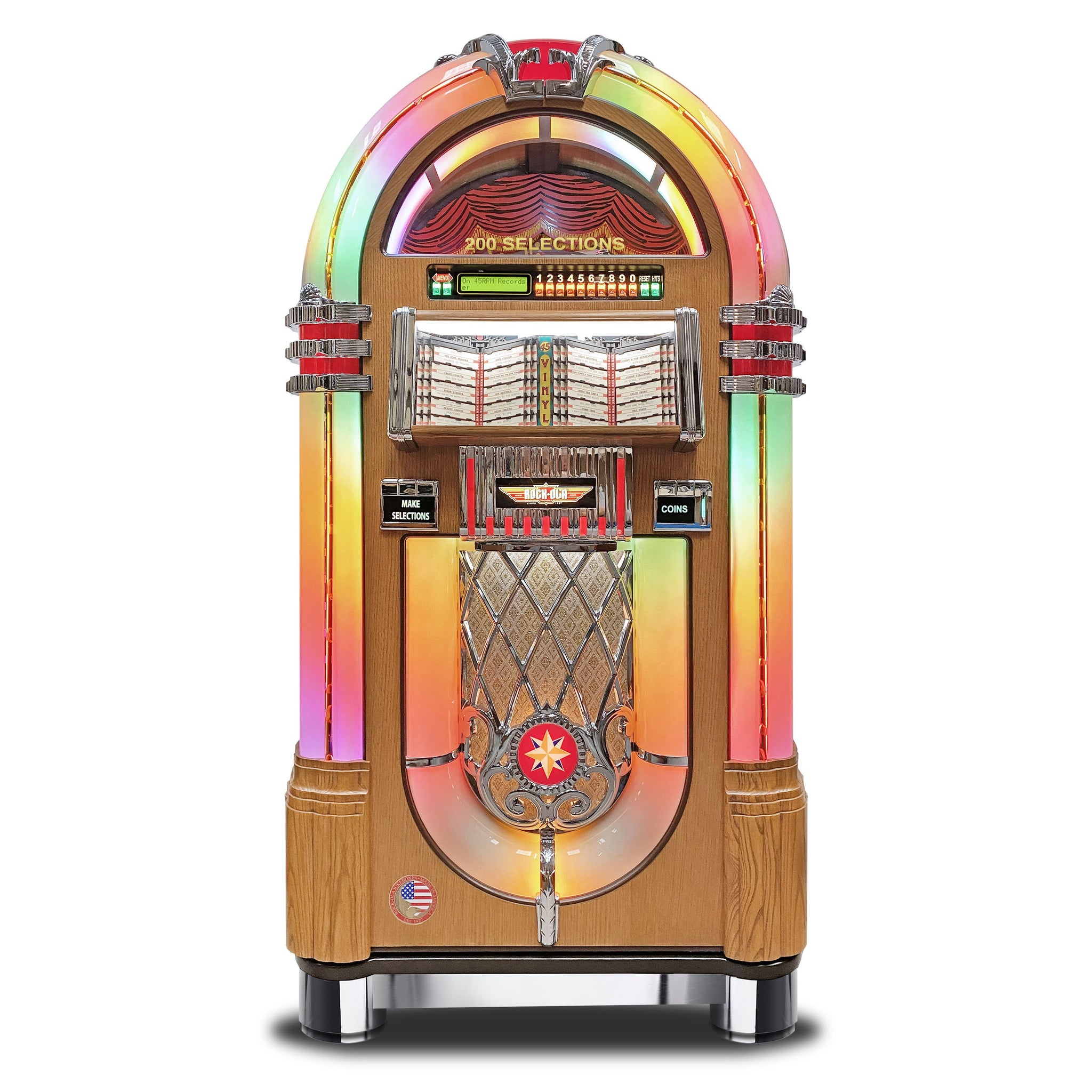 Rock-Ola Bubbler Vinyl 45 Jukebox in Light Oak with Bluetooth