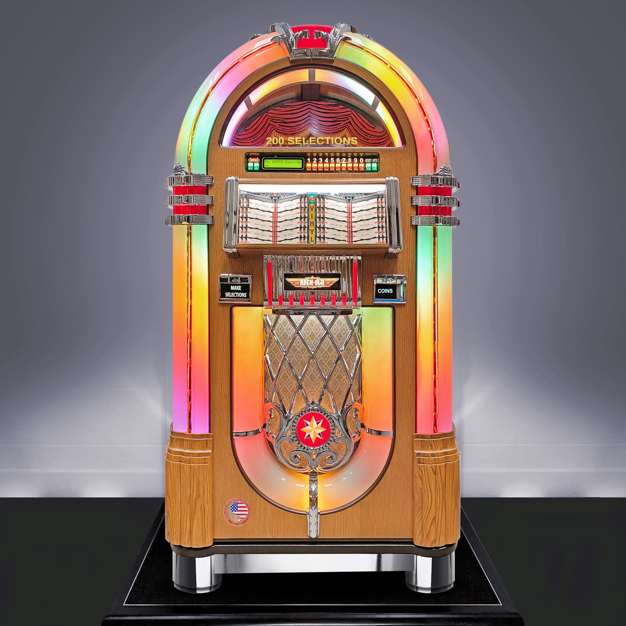 Rock-Ola Bubbler Vinyl 45 Jukebox in Light Oak with Bluetooth