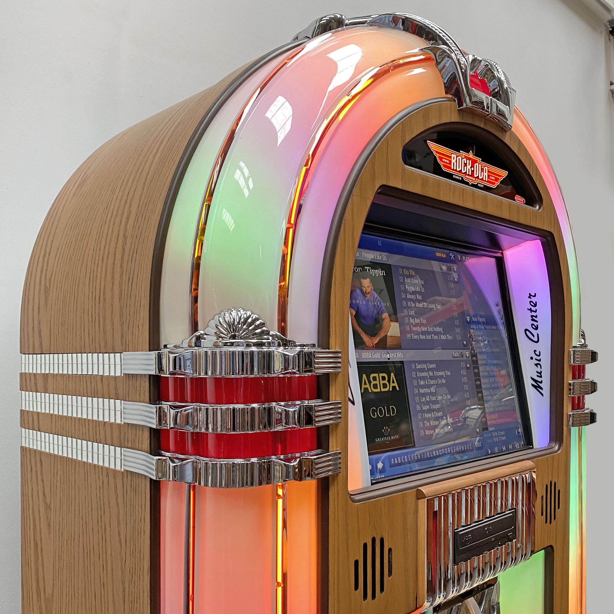 Rock-Ola Digital Music Center Jukebox in Light Oak with Bluetooth