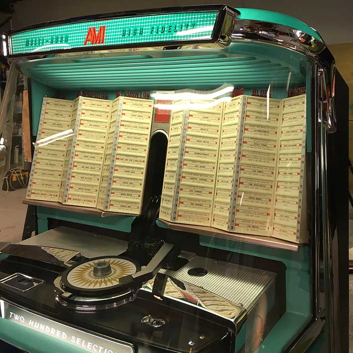 Original 1958 AMI I 200 Vinyl Jukebox with Spearmint Trim