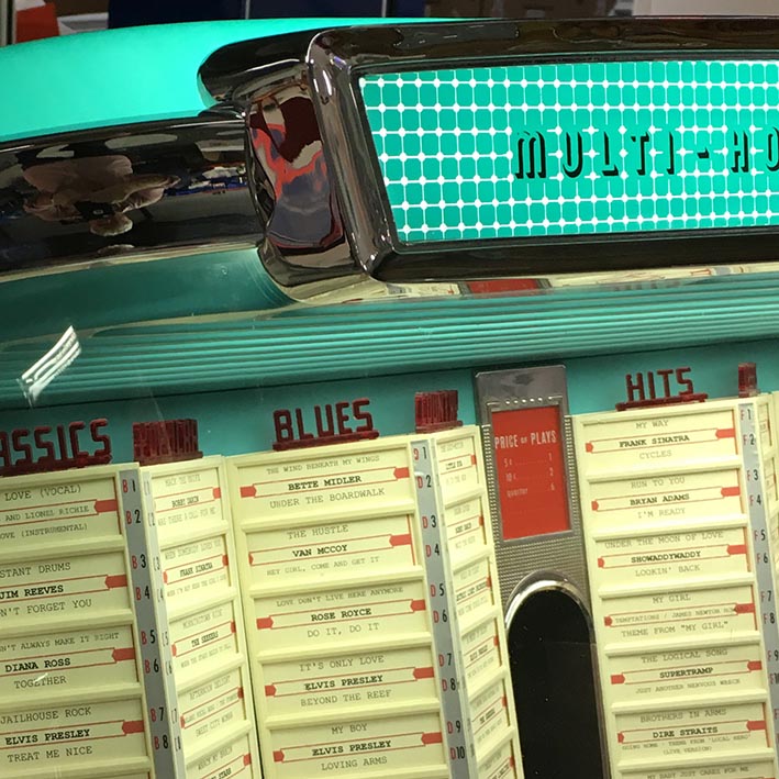 Original 1958 AMI I 200 Vinyl Jukebox with Spearmint Trim