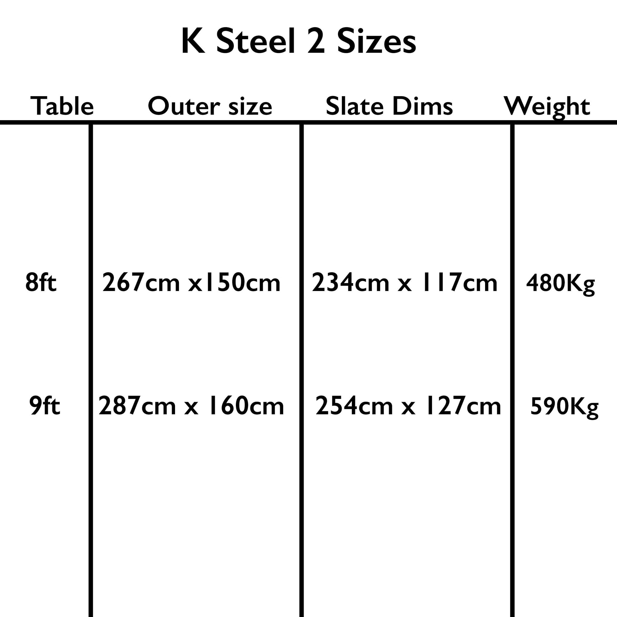 Sam Leisure K Steel 2 American Pool Table 8ft, 9ft