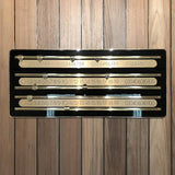 The Olympian Wall Mounted Cue Rack and Scorer with Brass Trim