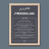 Framed shuffleboard rules with natural wood frame